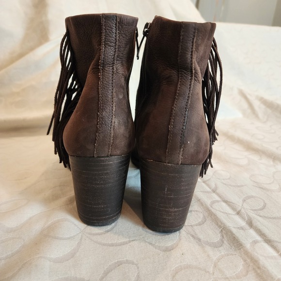Ecco Boots 40 US 9/9.5 Brown Leather Fringe Ankle Zip Heel Western Boho Prairie - Picture 5 of 14